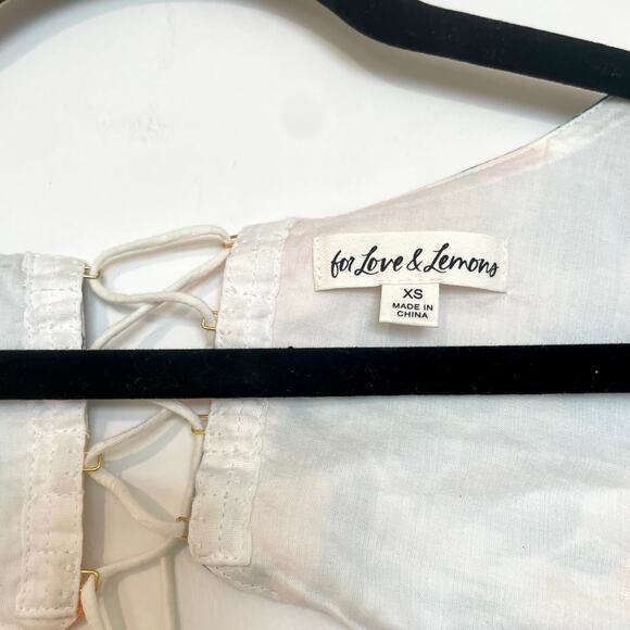 For Love & Lemons Holis Lace Up Crop Top Floral Puff Sleeves Sweetheart And XS - Picture 5 of 9